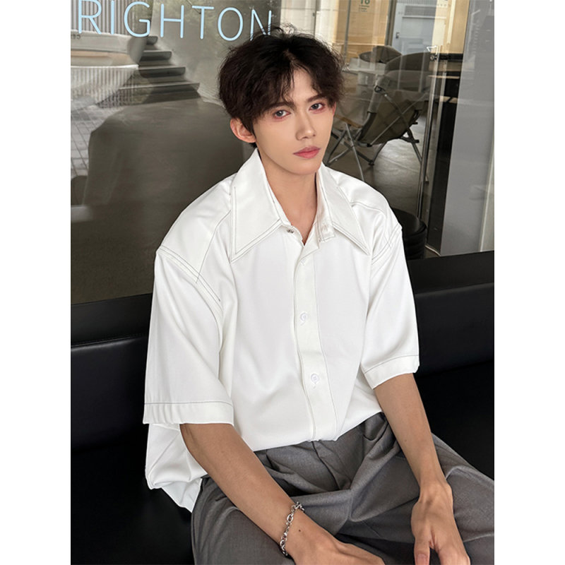 纯白色冰丝凉感衬衫短袖男
