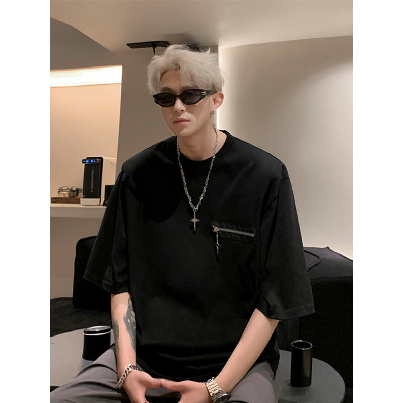 四芒星拉链vibe解构垫肩t恤