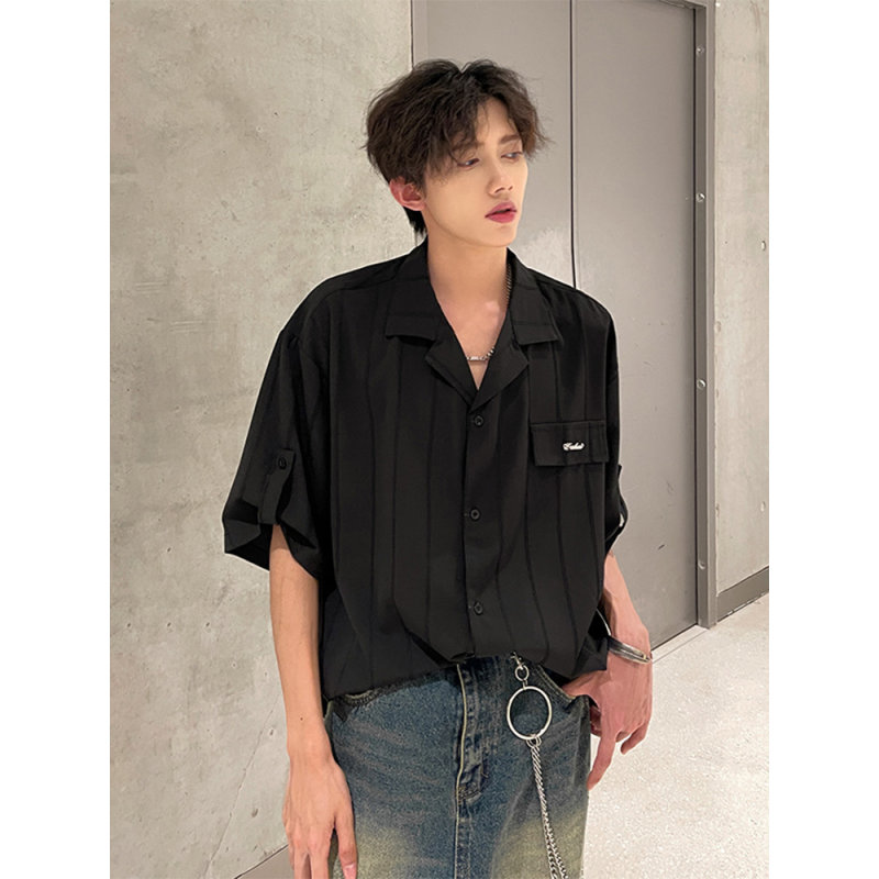 肌理感条纹短袖衬衫男款