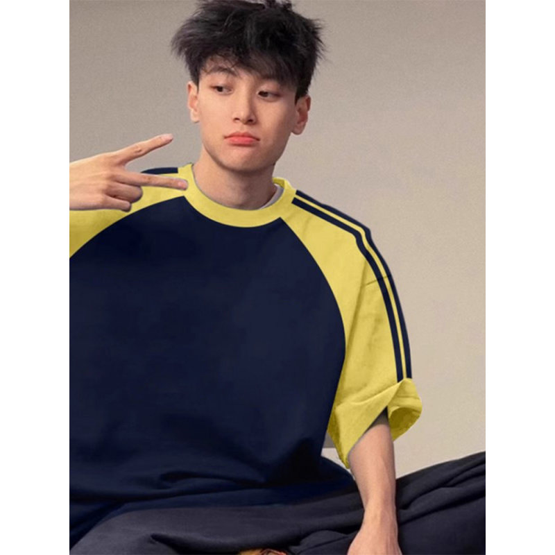 美式三条杠插肩短袖T恤男