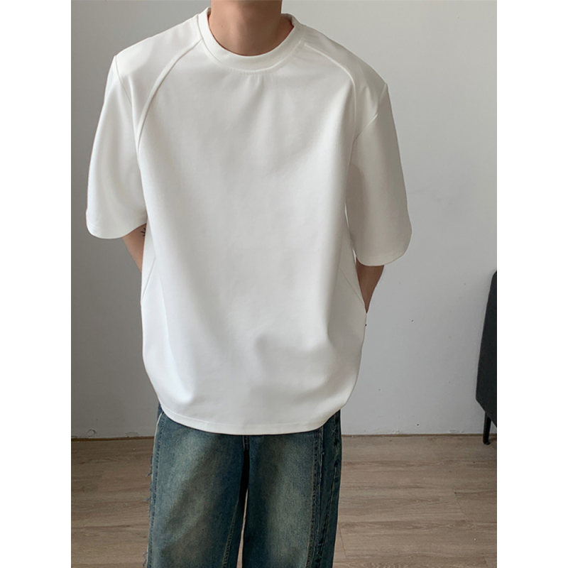 纯色轮廓型垫肩短袖T恤男