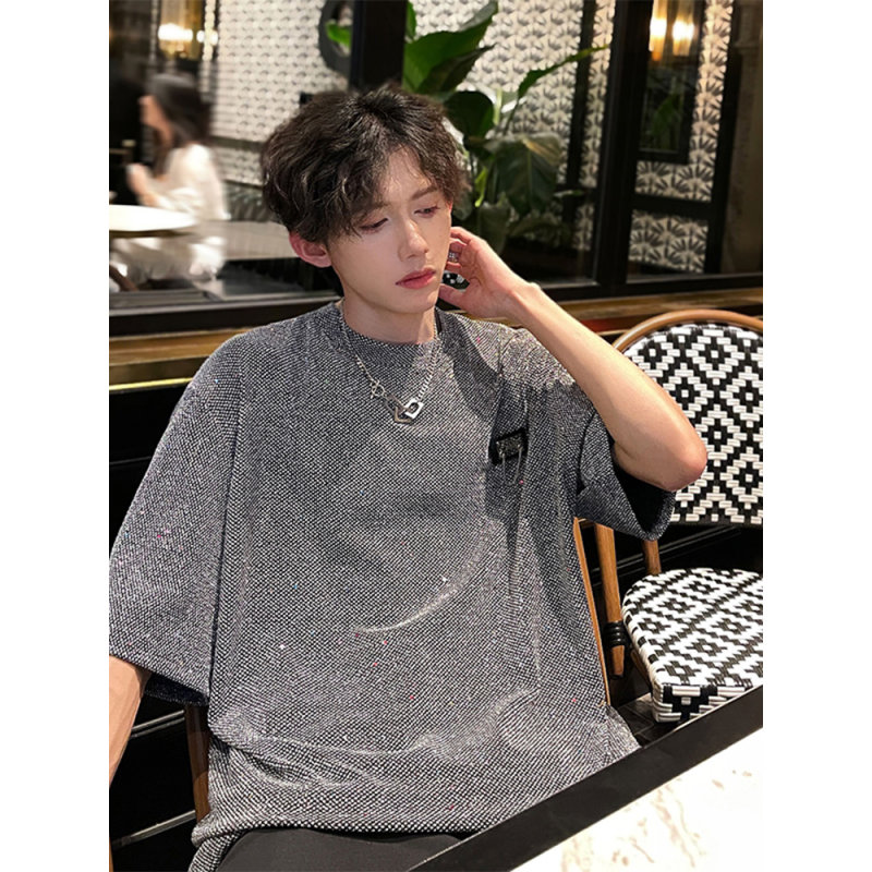亮闪闪男装垫肩短袖夏季