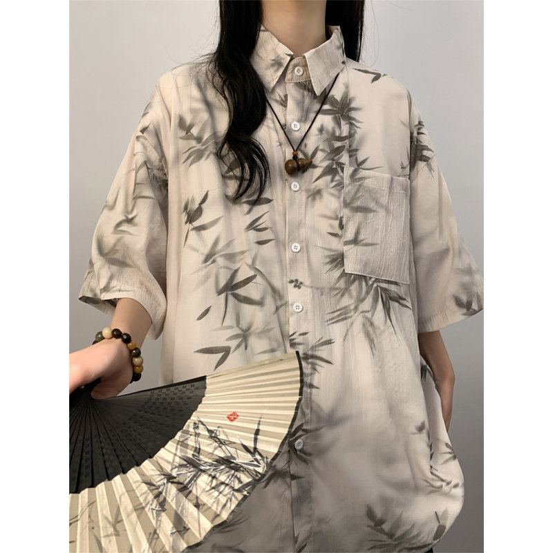 新中式满印翠竹设计短袖T恤