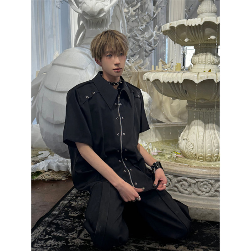 小众金属解构短袖衬衫男夏