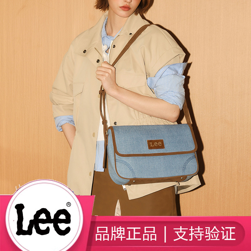 Lee牛仔帆布单肩斜挎包邮差包女大学生通勤上课包