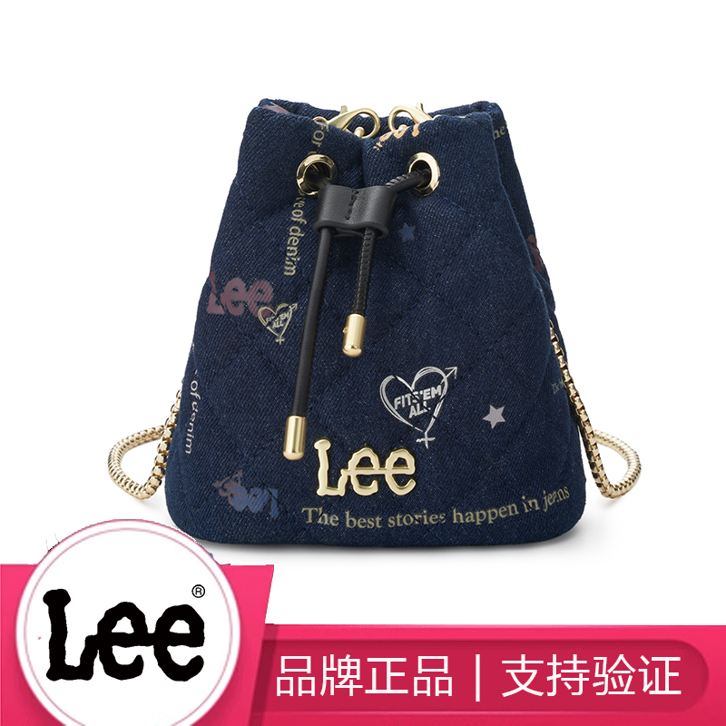 Lee女牛仔帆布小水桶包女单肩手提腋下通勤包斜挎包