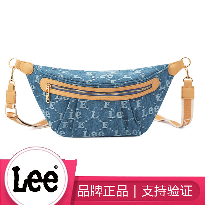 LEE 春夏男女街头潮流满印老花牛仔帆布单肩斜挎胸包腰包饺子包