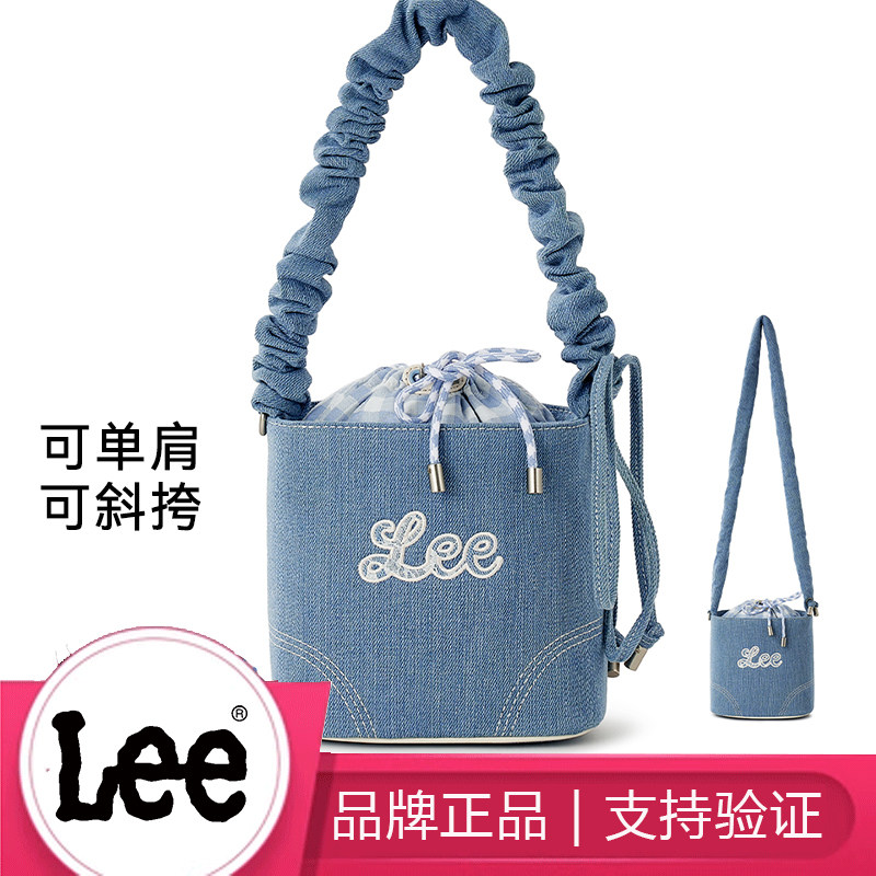 正品Lee新款牛仔帆布水桶包托特包女单肩手提腋下包斜挎通勤包