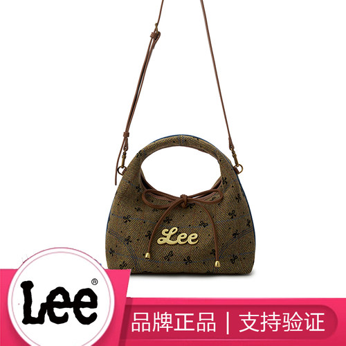 Lee秋冬女格纹条纹斜挎包三角包英伦风手提通勤单肩包