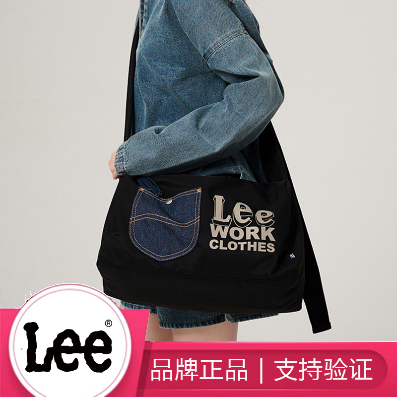 Lee大容量牛仔帆布包单肩斜挎包大学生通勤上课包土司包