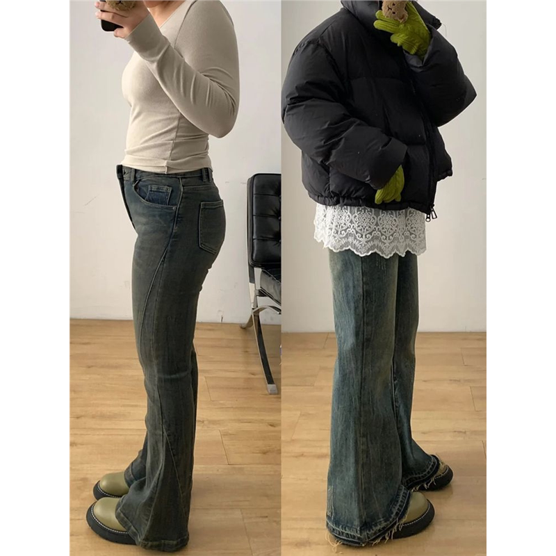 不贴腿微喇牛仔裤女春季新款大码胖mm高腰显瘦梨型身材毛边阔腿裤