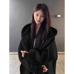 2026新款黑色卫衣外套女款春连帽运动上衣春季加绒韩系宽松开衫厚