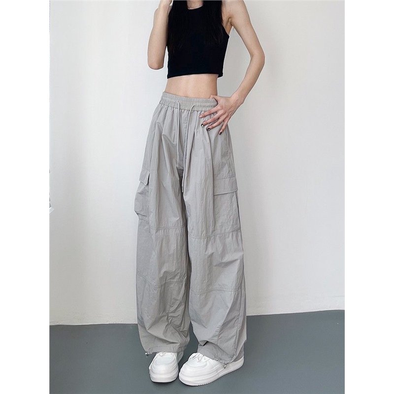 薄款工装阔腿裤女夏季大码胖mm宽松显瘦冰丝速干休闲裤运动直筒裤