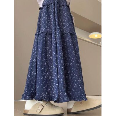 韩系碎花半身裙女中长款春秋2026新款高腰显瘦a字长裙蓬蓬蛋糕裙