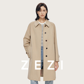 简洁高档上衣显瘦 卡其中长款 zezi女装 羊毛直筒风衣外套女春秋新款