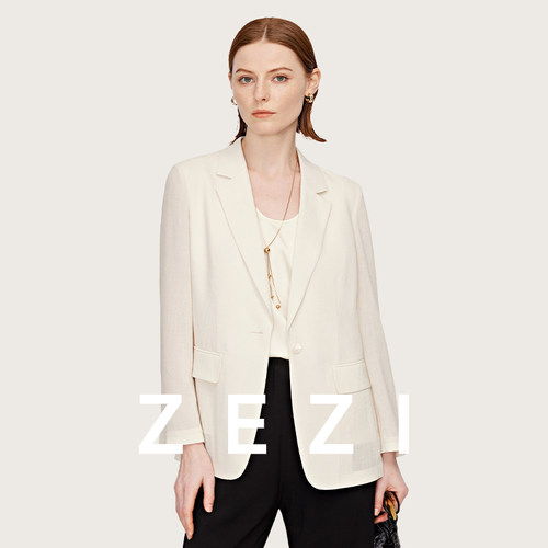 zezi进扣三醋酸薄款女士白色西服