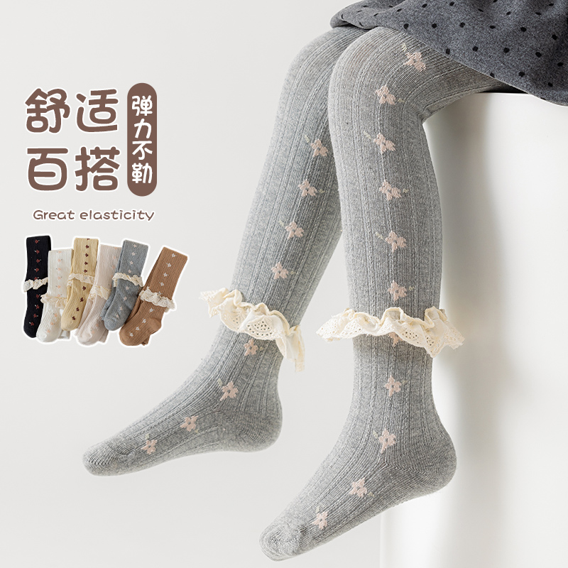 宝宝春秋打底裤婴儿秋季薄款女童白色连裤袜儿童花边连体袜子外穿