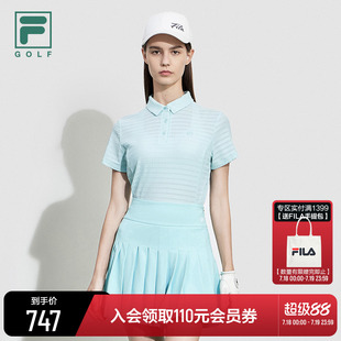 新款 FILA 夏季 斐乐官方高尔夫女子短袖 球运动针织上衣 POLO衫