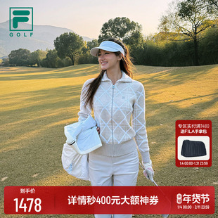 殷若宁同款 FILA 斐乐高尔夫长袖编织外套女春季新款运动翻领毛衣