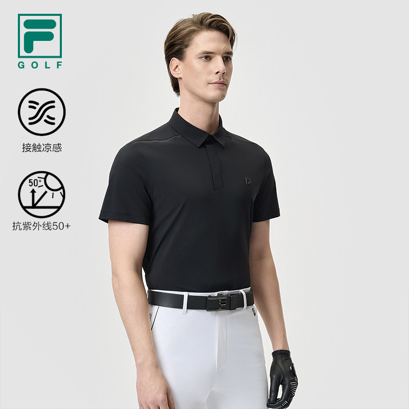 FILA 斐乐高尔夫男士针织短袖POLO衫夏季休闲运动凉感防晒上衣