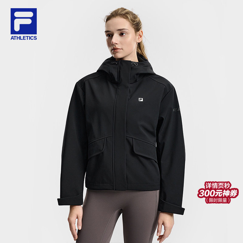 FILA 斐乐官方女士梭织外套2026春新款健身运动宽松加绒连帽上衣