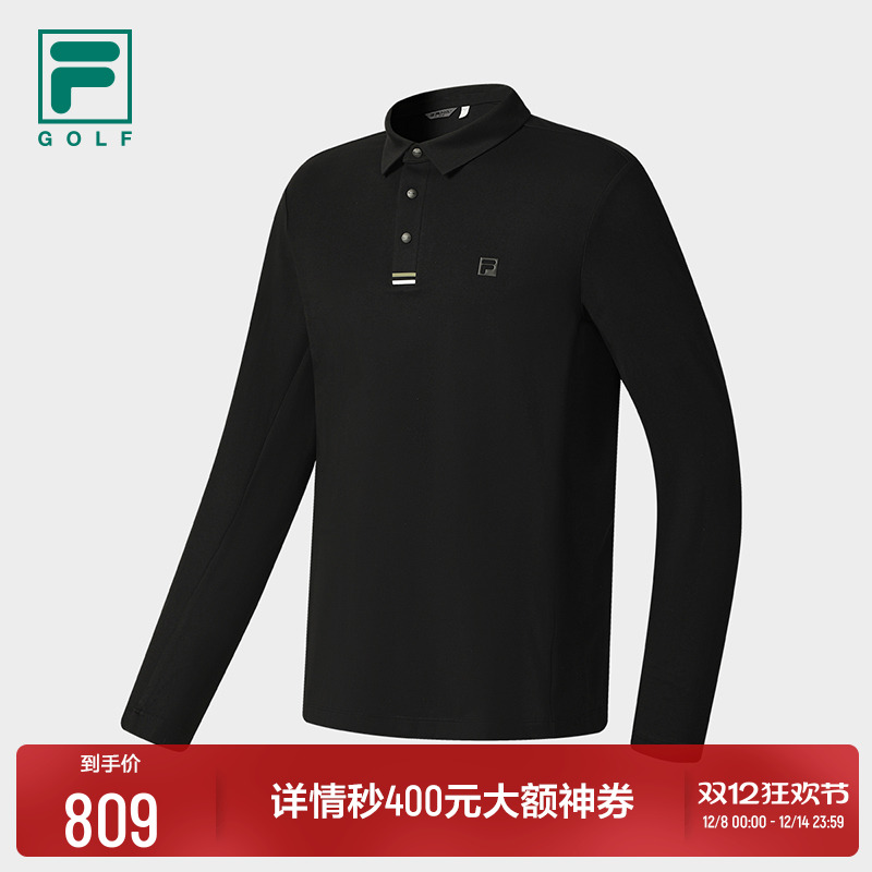 FILA 斐乐官方男子针织长袖POLO衫2025冬新款高尔夫运动基础上衣