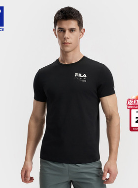 FILA 斐乐官方男士运动短袖T恤夏季简约纯色休闲百搭圆领黑色上衣