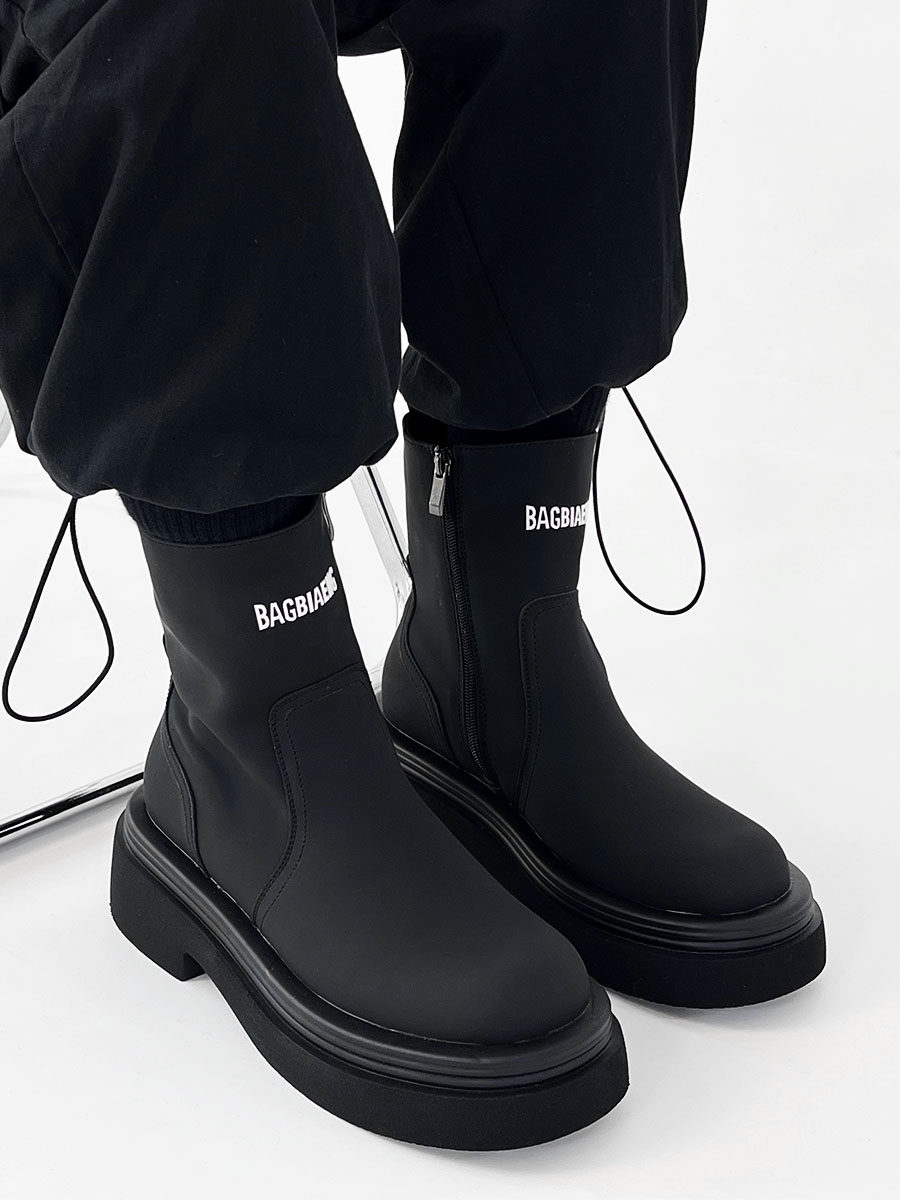BRITISH-STYLE LEATHER PARISIAN ALPHABET MARTIN BOOTSMENS PLATFORM SOLES ZIPPERED CHELSEA BOOTS WOMENS MID-BARREL BIKER BOOTS