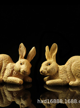 厂家黄杨木雕工艺家居饰品摆件生肖动物爬爬兔书房客厅