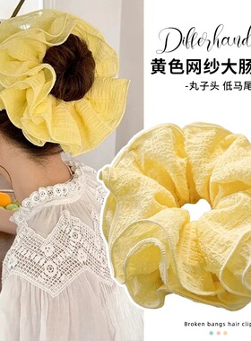 超大号褶皱大肠发圈韩系头花蓝色发圈女氛围感头绳扎头发发绳头饰