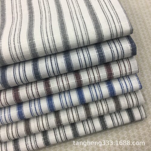 （自产自销）现货棉麻竹节交织色织布 条纹布 衬衫面料 麻