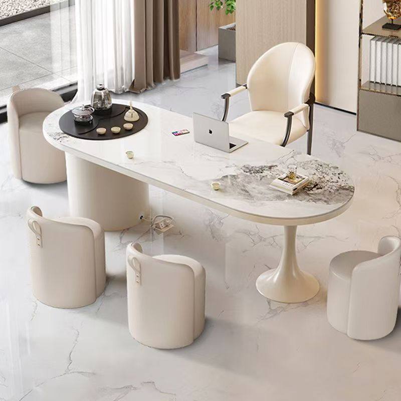 茶桌轻奢现代简约办公室家用小茶台网红奶油风岩板阳台茶桌椅