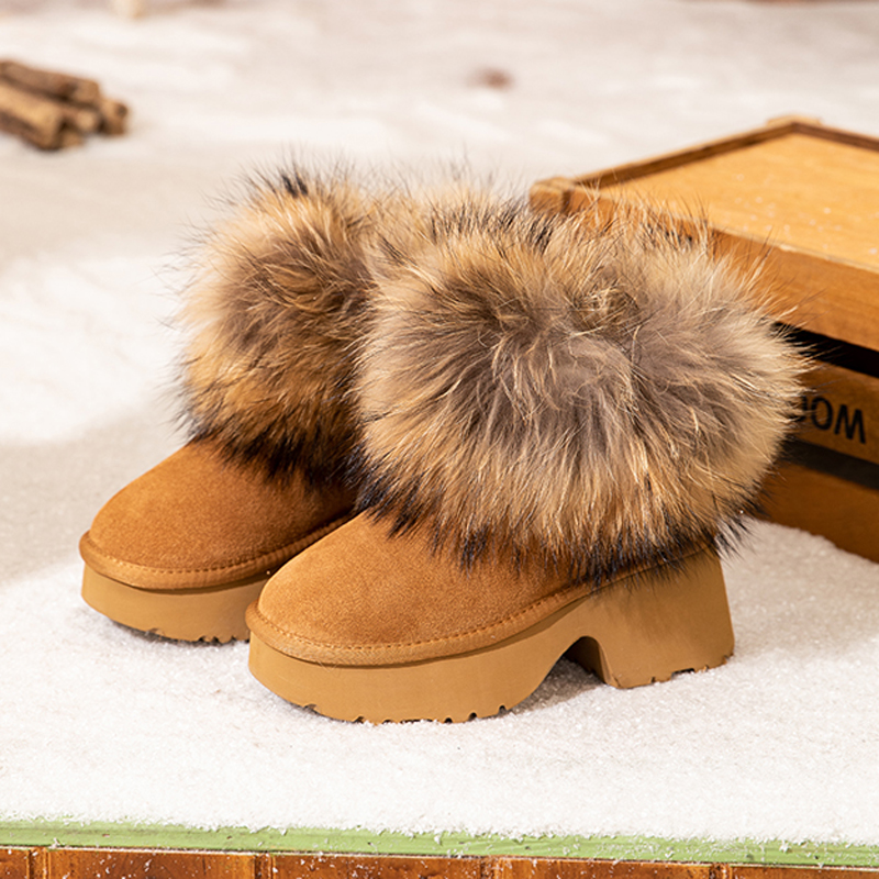 狐狸毛牛皮雪地靴女款2025新款冬