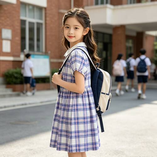 2026夏季法国小樱桃女夏短袖翻领收腰显瘦连衣裙