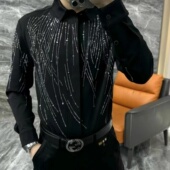 2758男款 欧货上衣 修身 绅士百搭烫钻衬衫 潮流百搭无痕免烫衬衣男士