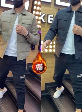 9901秋冬男士时尚百搭翻领羽绒服潮流欧货保暖外套男装简约上衣男