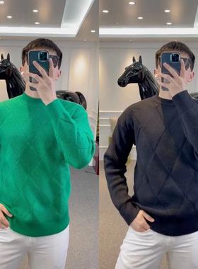 66191欧洲站2025春季男款绿色毛衣针织羊绒衫男冬装羊毛打底衫男