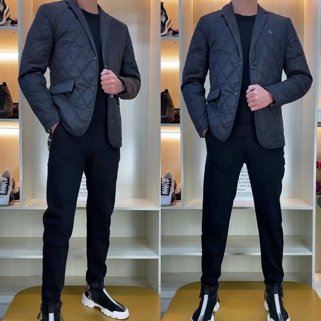 秋冬时尚西服领格子商务休闲外套