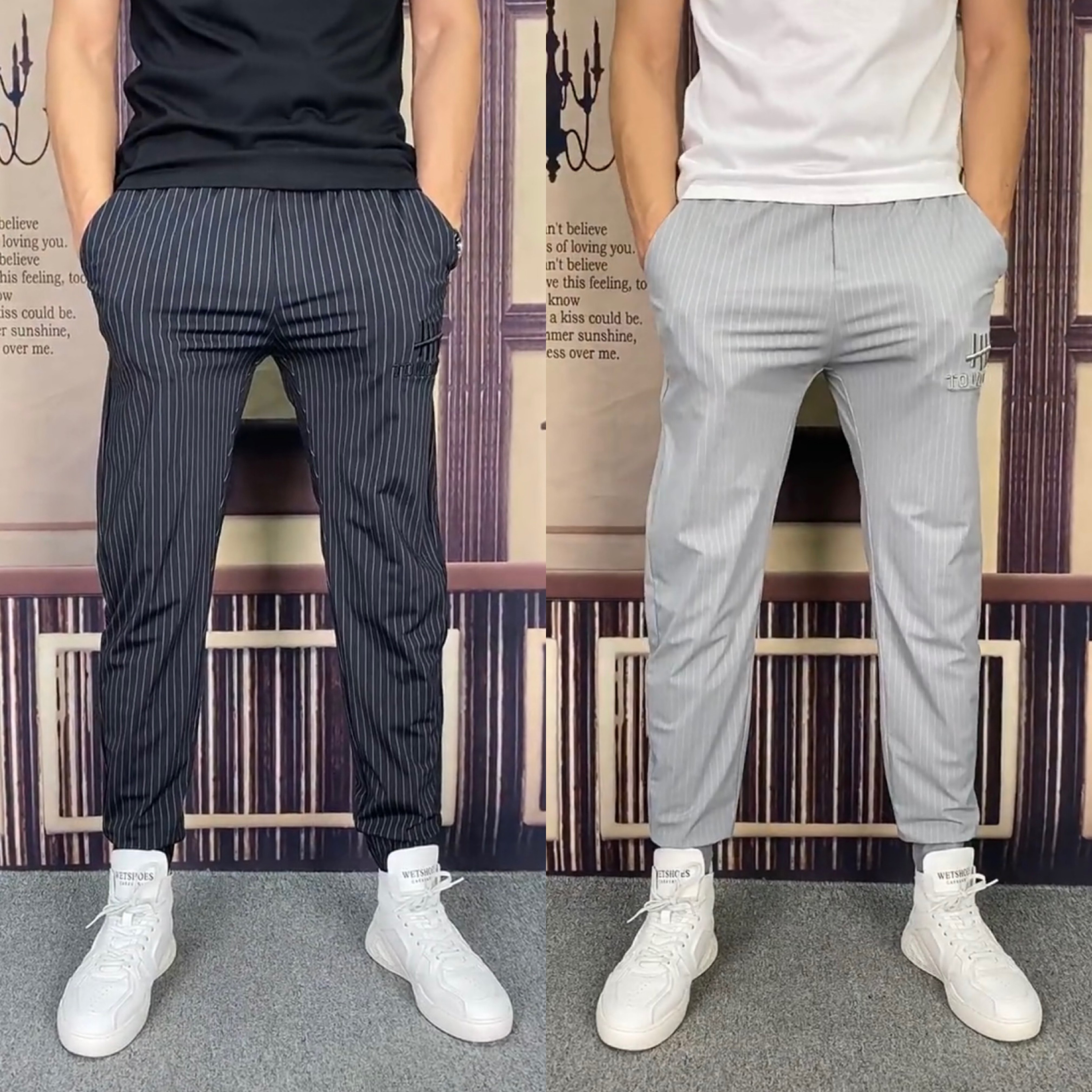 9960夏季冰丝条纹休闲裤薄款弹力宽松小脚潮流裤子男哈伦裤长裤帅,男装,休闲裤,淘宝优惠券,粉丝福利购,淘宝优惠卷