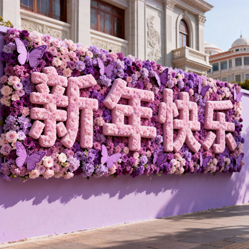2026网红仿真花墙背景墙假花装饰字体造型设计户外假花艺拍照道具