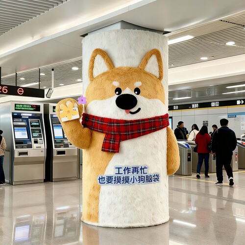 秋冬毛绒柱子装饰品布置高铁站商场大厅网红拍照打卡创意场景布置