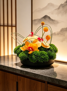 新中式仿真花艺永生花绿植酒店售楼处前台吧台餐桌面玄关假花摆件
