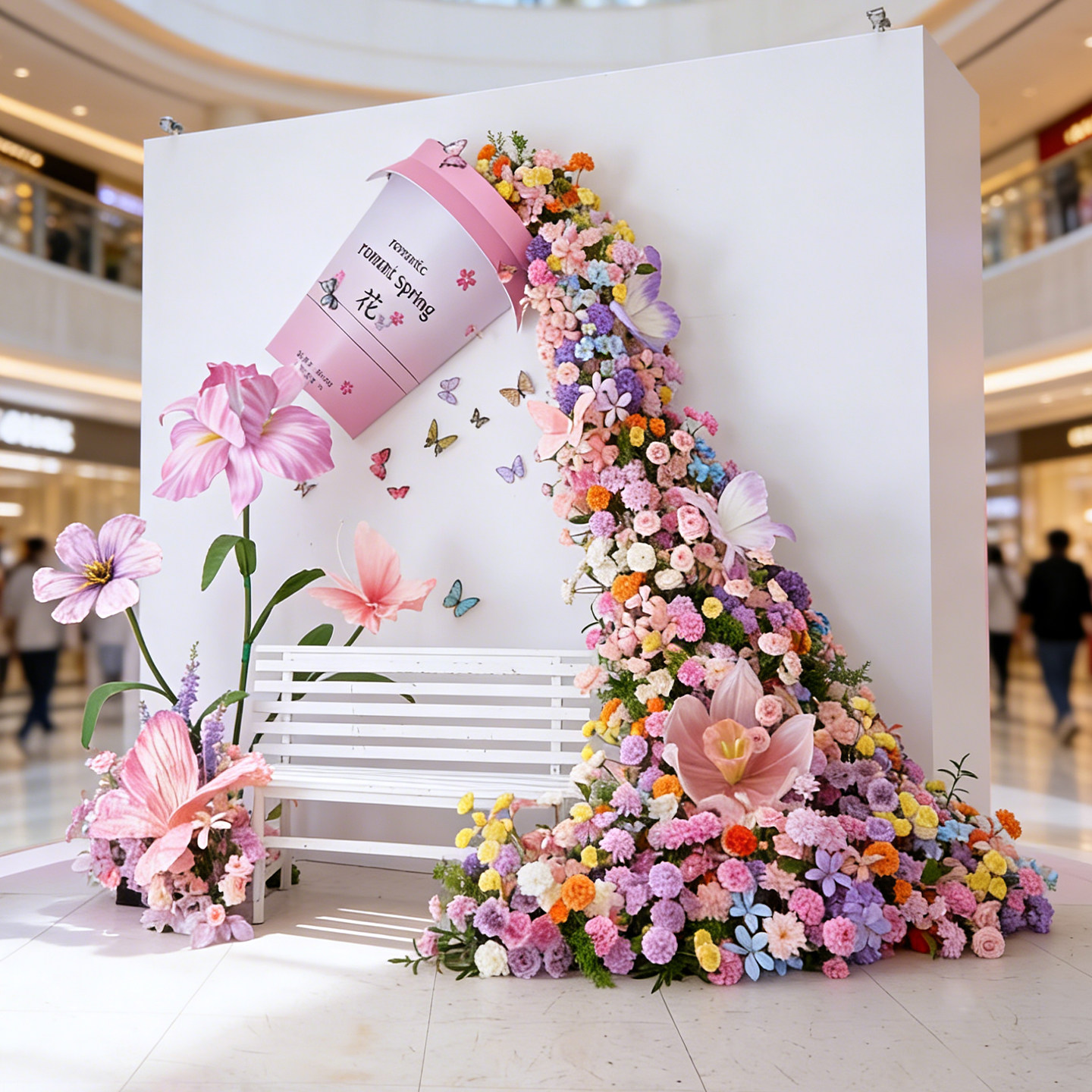 eva瀑布仿真花艺场景布置莫奈花园造景门头装饰大型纸艺蝴蝶美陈