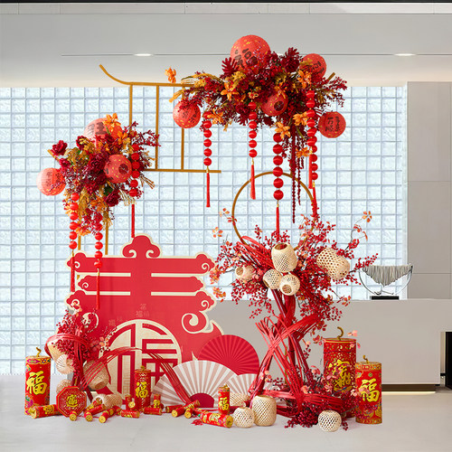 新年装饰仿真花造景商场网红打卡跨年氛围感拍照道具春节场景布置