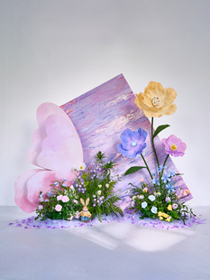 人造花人造花插花立体纸花婚礼莫奈花园蝴蝶流行签到背景装 饰道具