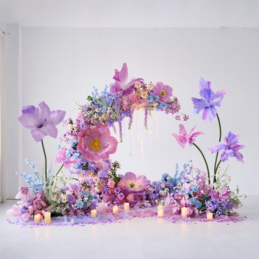 紫色花艺仿真花摆件橱窗图片