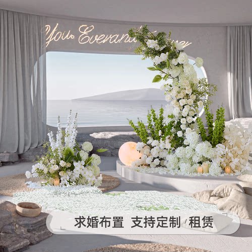白色系高端定制婚庆仿真花婚礼舞台布置地排路引橱窗装饰美陈道具