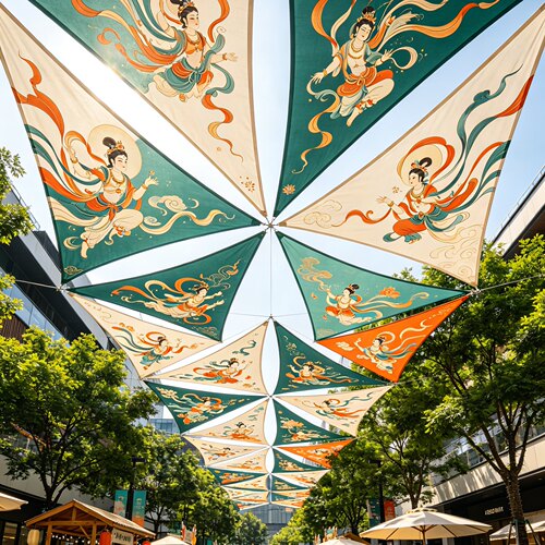 古风场景布置户外集市空中天幕景区打卡艺术装置夏季美陈装饰道具