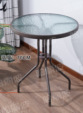 户外桌子防雨钢化玻璃餐桌阳台方圆形咖啡厅小茶几商用休闲铁艺桌