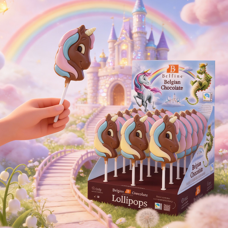 Belfine贝尔芬巧克力棒棒糖儿童比利时进口动物独角兽恐龙造型